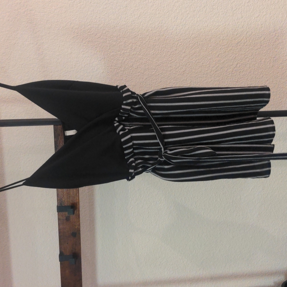 Black and white striped skirt-short dress.